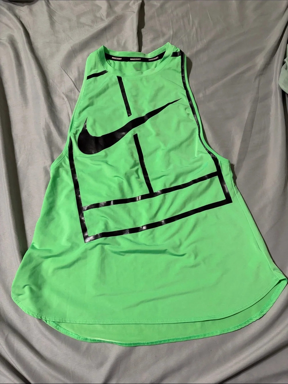 Nike Court Baseline Tennis NWOT Tank Neon Green Black Razorback Athletic Size XS
